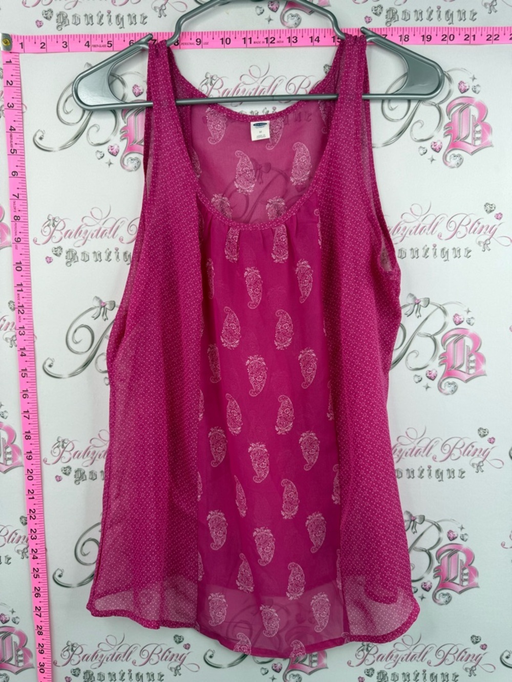 Old Navy tank top floral dotted Fuchsia Pink Sheer Paisley Tank Top